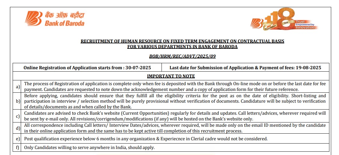 Bank of Baroda SO Recruitment 2025